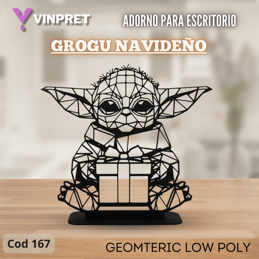Adorno Para Escritorio - Geometric Low Poly - Grogu Navideño