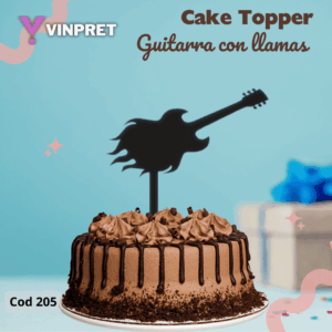 Cake Topper Guitarra con llamas