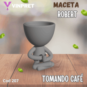 Maceta Robert Tomando café